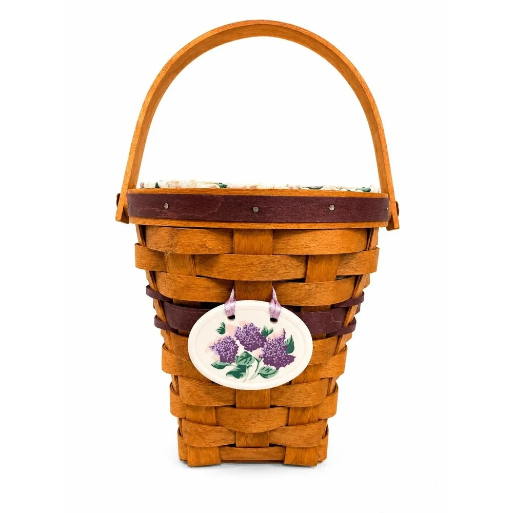 Longaberger 1994 May Series Lilac Basket+Prot+Liner+Tie On+Cards 5th Edition NOS